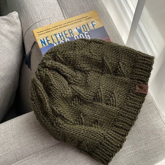 NEW Unisex Olive Merino Wool fisherman's cap beanie touque hand knit handmade - Picture 2 of 5